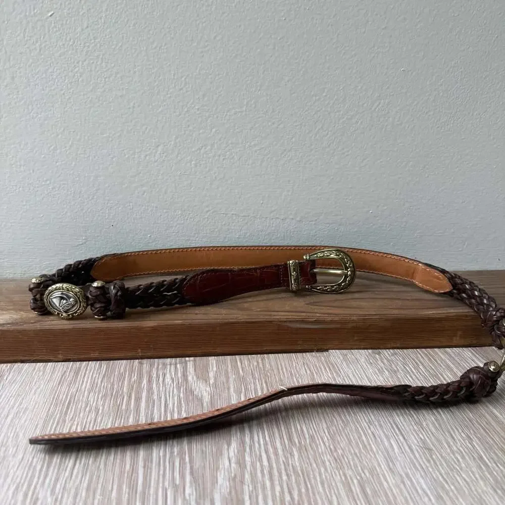 Vintage Brighton Braided Leather Belt Brown Western Equestrian Toggle
